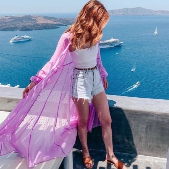 Express X Rocky Barnes Sheer Dot Kimono Duster Y2K - Picture 2 of 12